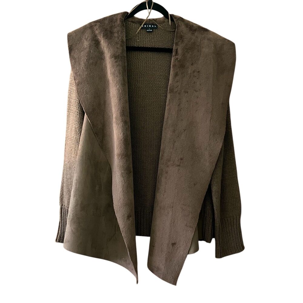 Tribal faux fur wool blend cardigan